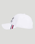 White Cadillac F1 Team cap with embroidered front logo and red navy stripe accent on the brim