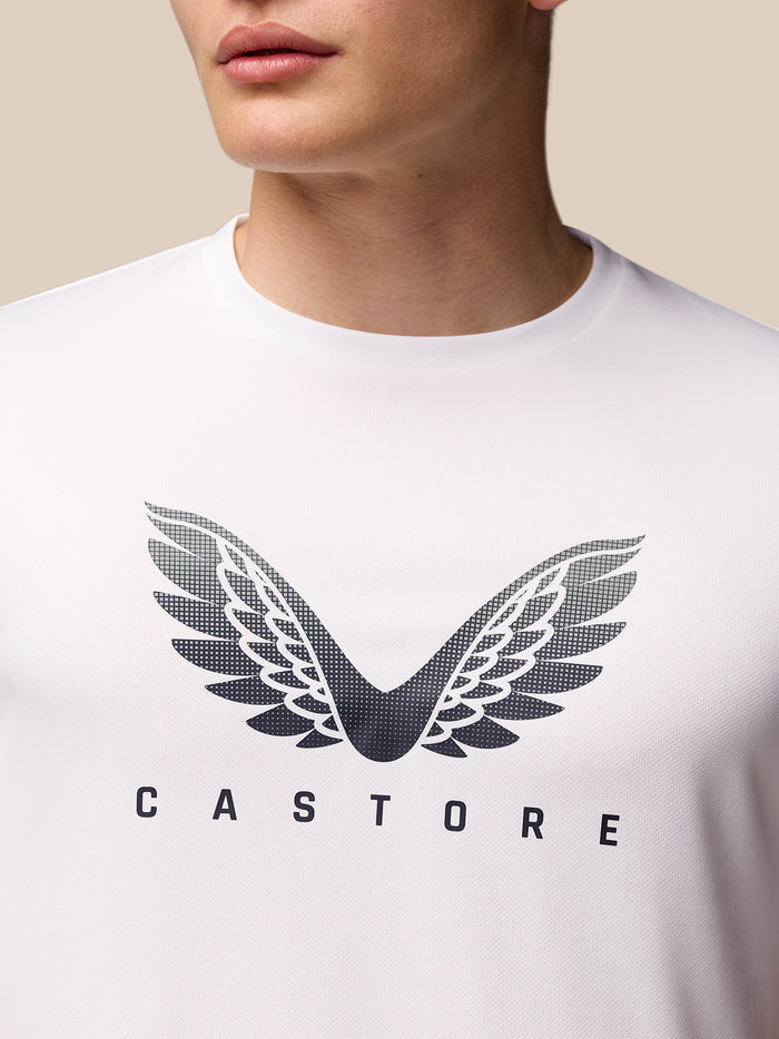 Front view of white Adapt Training T-Shirt featuring Castore wings logo on the chest