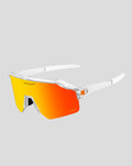 White frame SunGod McLaren Core Vulcans sunglasses with orange yellow gradient lens and side logo