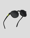 SunGod x McLaren Zephyrs sunglasses with matte black frame round lenses and neon yellow temple accent