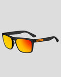 SunGod x McLaren Renegades sunglasses with frosted black frames and yellow to orange mirrored lenses, featuring McLaren logo on the temple.