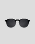 SunGod x McLaren Core Zephyrs sunglasses front view with angular top frame black body dark lenses and silver rim