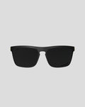 Front view of McLaren SunGod Renegades sunglasses with black frame dark lenses and a yellow accent at the temple