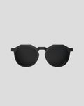 Front view of matte black Zephyrs sunglasses with rounded lenses and McLaren branding on the lens