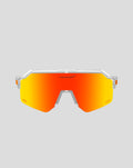 Front view of SunGod x McLaren Core Vulcans sunglasses with orange to yellow gradient visor lens