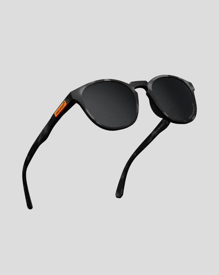 SunGod x McLaren Core Miras sunglasses in black with orange temple accent and dark lenses