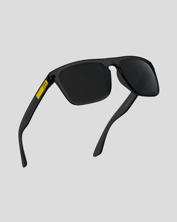 Oscar Piastri SunGod Renegades sunglasses in black with a yellow 81 temple accent
