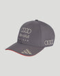 Grey Audi Revolut F1 Team cap with white embroidered rings and Revolut branding on the front and sides, curved brim.
