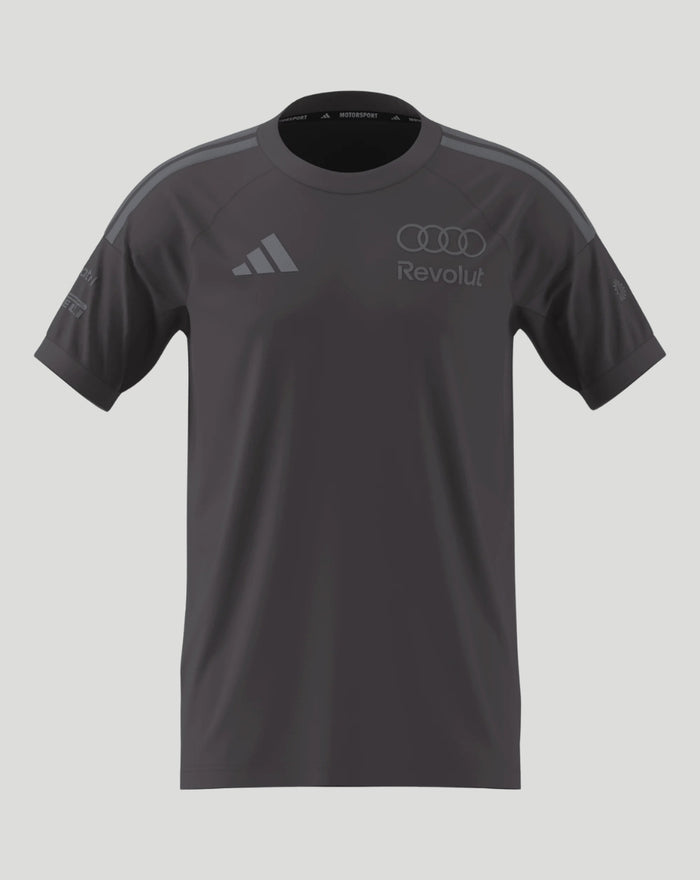 Grey Audi F1 Team men's driver t shirt front view with Revolut logo on chest and light shoulder stripes