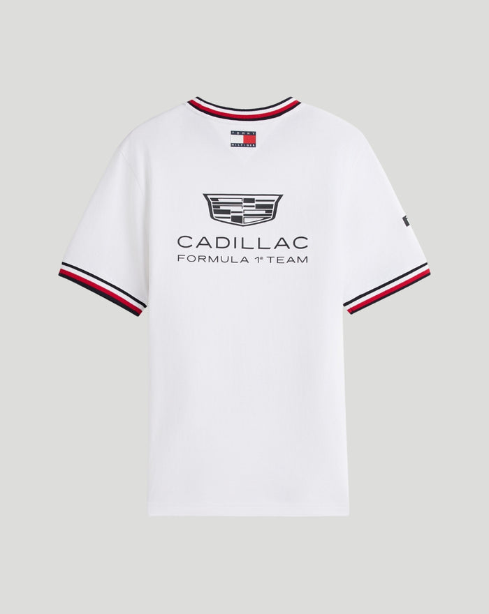 Back view of white Cadillac Formula 1 Team T shirt with large Cadillac crest