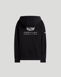 Back view of black Cadillac F1 Team hoodie with large white Cadillac emblem and FORMULA 1 TEAM text.