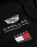 Black hoodie displaying Cadillac Formula 1 Team crest and Tommy Hilfiger patch