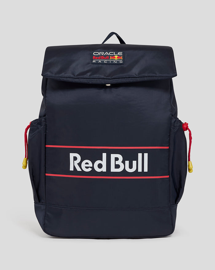 Navy Oracle Red Bull Racing backpack with large Red Bull logo on the front