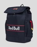 Close up of the navy backpack front showing the Oracle Red Bull Racing patch on the flap