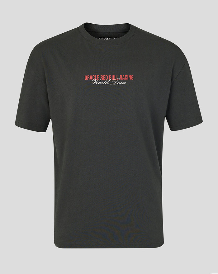 Black Oracle Red Bull Racing World Tour T shirt with a subtle chest graphic