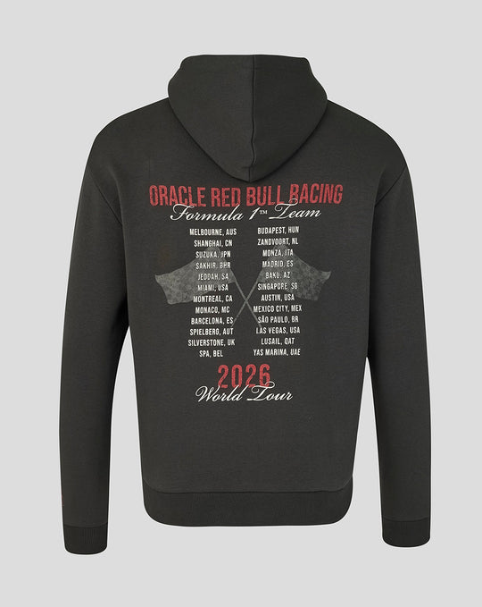 Back view of black World Tour Hoodie showing large 2026 World Tour graphic on the back
