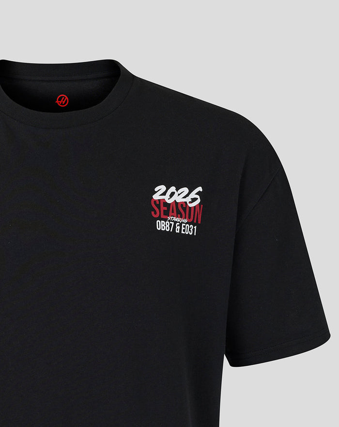 Black Haas Team World Tour T shirt with white 2026 Season graphic on the left chest