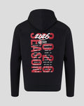 Back view of black Haas F1 hoodie with bold red World Tour graphic