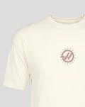 Front view of an Egret T-shirt with a circular Haas F1 Team logo on the left chest