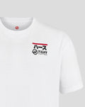 White Haas Team unisex T shirt with front left chest graphic and upper back branding
