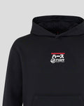 Black Haas Team unisex graphic hoodie close up showing racing car graphic and branding on left chest with red accent bar