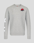 Grey Marl Haas Team graphic sweater with racing car on left chest and kanji on right sleeve