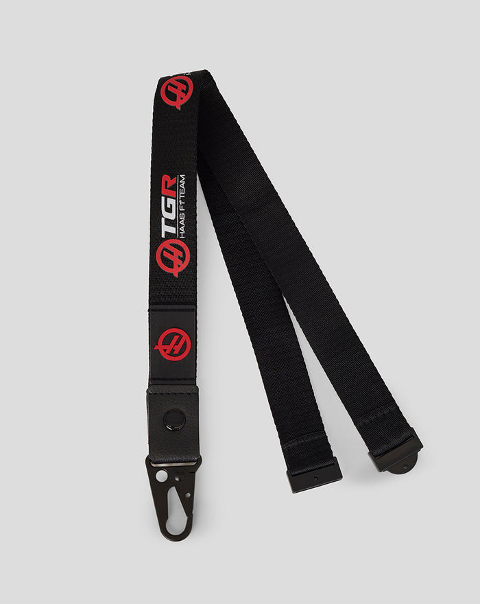 Official Haas Team Lanyard in black with red branding and a clip for keys and passes