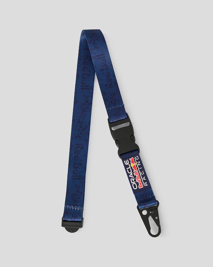 Blue Oracle Red Bull Racing lanyard with black buckle and metal clip