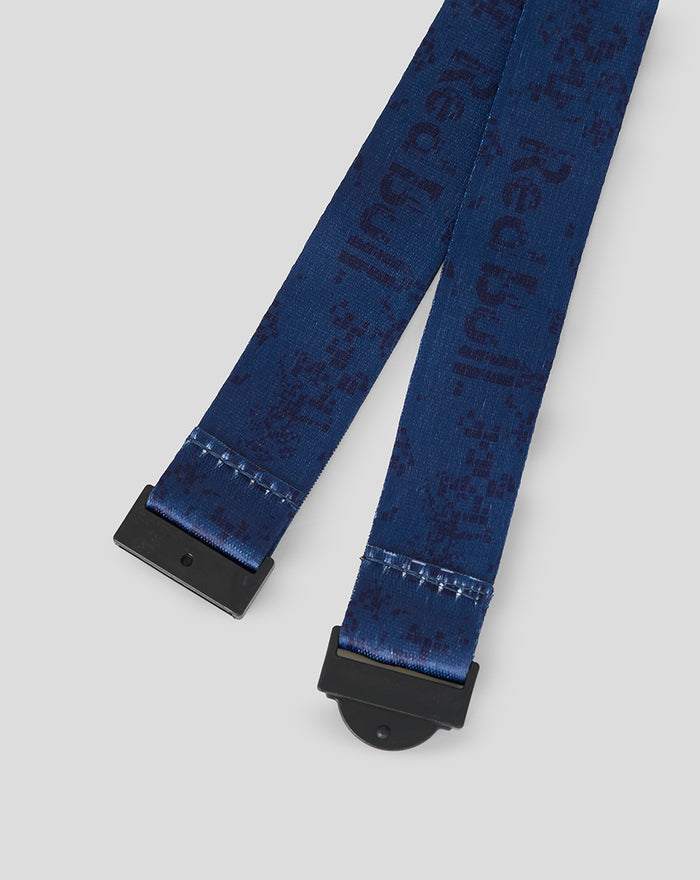 Close up of blue team lanyard ends with black clips and attachment hardware