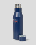 Blue Oracle Red Bull Racing water bottle with chrome cap removed and set beside it