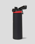 Haas Team 750ml water bottle with flip top lid open showing the red ring and secure latch