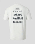 Back view of the off white marl unisex T shirt with large Red Bull Oracle Mobil 1 logos