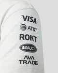 Sleeve of off white marl T shirt with vertical sponsor logos Visa AT&T ROKT Rauch and AVATRADE
