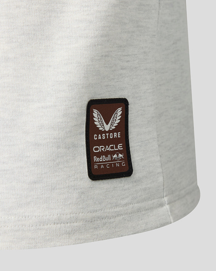 Brown Castore patch on light gray Oracle Red Bull Racing T shirt