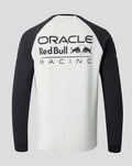 Back view of the Oracle Red Bull Racing unisex off white marl raglan long sleeve shirt with a large logo on the back.