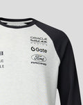 Left chest Oracle Red Bull Racing logo with Ford Racing and O Gate sponsor marks on light raglan tee