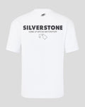 Back view of white heritage tee with bold SILVERSTONE across the upper back and a small logo beneath.