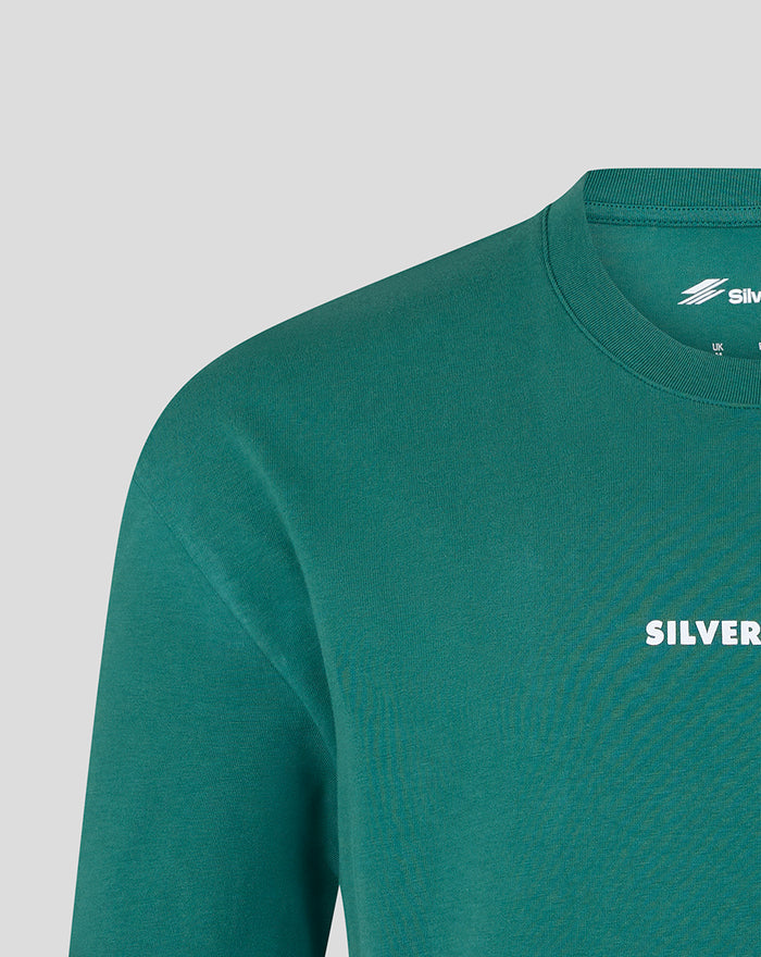 Green Silverstone Heritage Short Sleeve T Shirt with chest and upper back branding on a relaxed fit tee