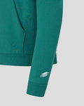 Close up of green heritage hoodie sleeve with ribbed cuff and white Silverstone emblem