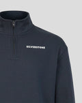 Dark navy quarter zip sweater with Silverstone logo on the left chest.