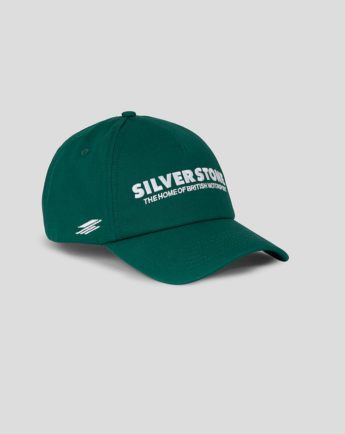 Green heritage cap shown from the side with front Silverstone branding and a small side emblem