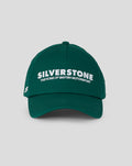 Green heritage cap with Silverstone branding across the front and a small side logo