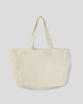 Cream canvas tote bag shown from the front with long straps and a plain minimalist design