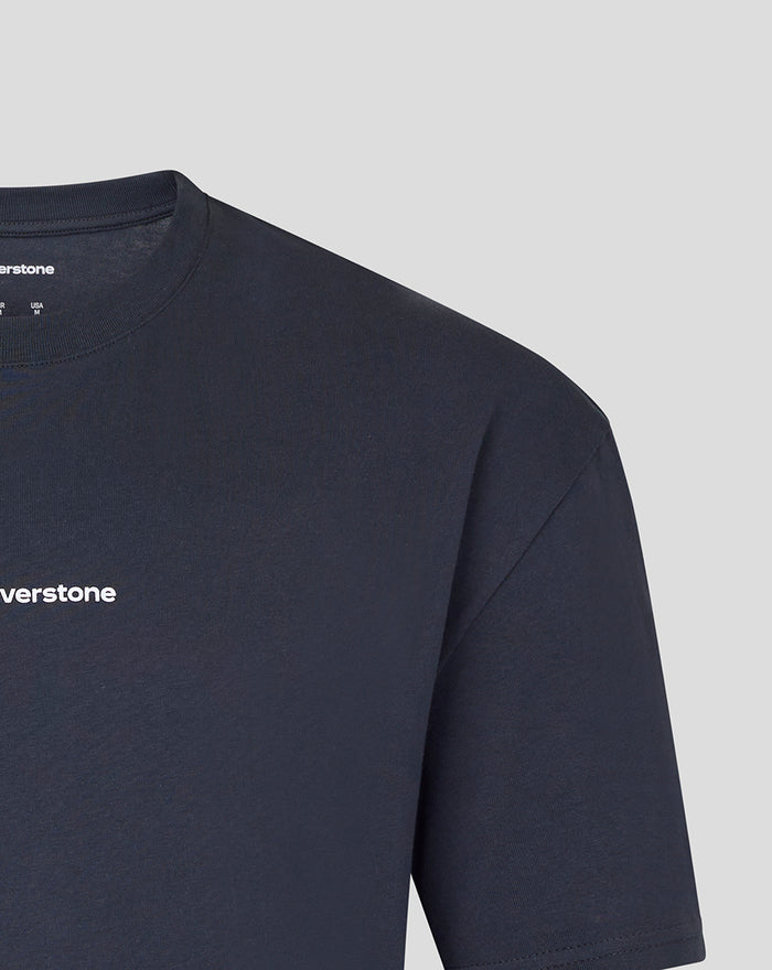 Dark navy short sleeve T shirt with small white Silverstone chest logo
