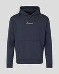 Dark navy Silverstone hoodie with chest logo hood front pocket and large back Union Jack circuit graphic