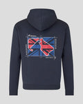 Back view of dark navy hoodie with Union Jack circuit graphic on the back and Silverstone logo at the center chest