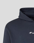 Close-up of hood opening on navy Silverstone hoodie with front Silverstone logo visible on the chest
