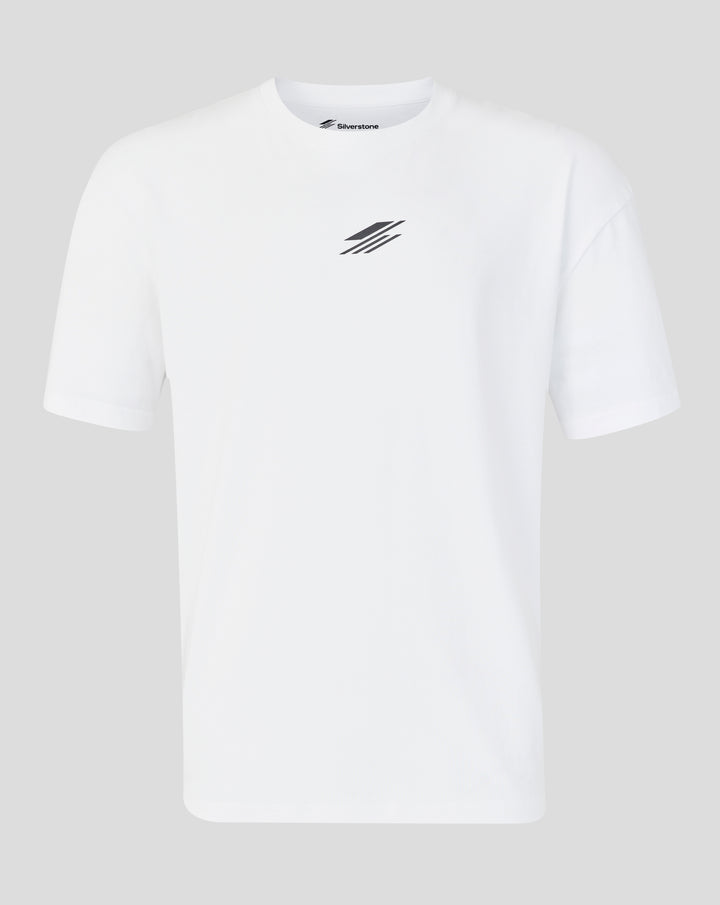 White Silverstone Festival T shirt with front logo and bold back graphic