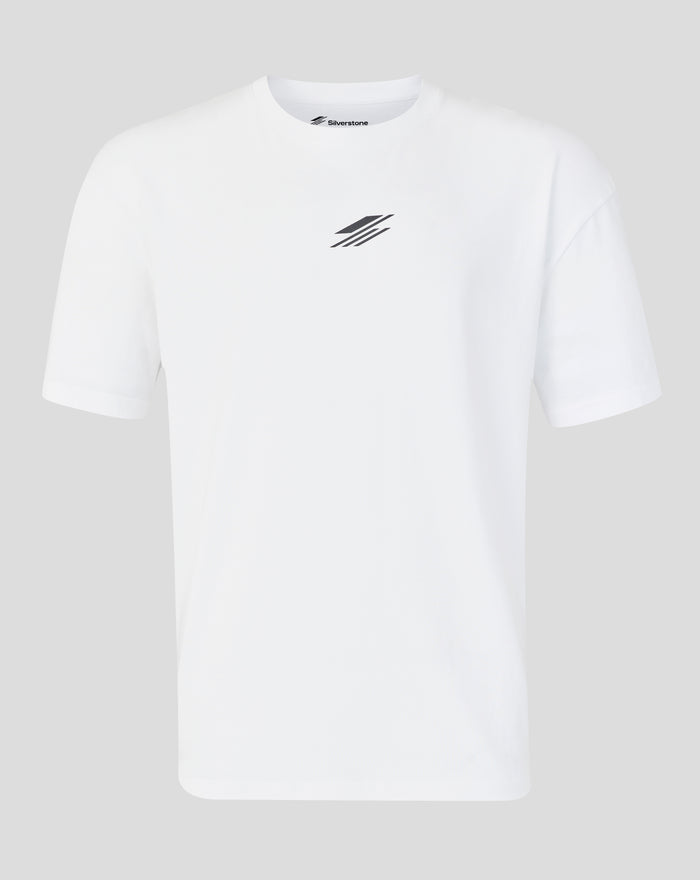 White Silverstone Festival T shirt with front logo and bold back graphic