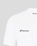 Close up of white Silverstone T shirt showing the Silverstone logo on the left chest